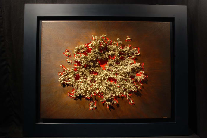 Terra e fuoco, legno e bronzo, 2010, 80 x 90 cm