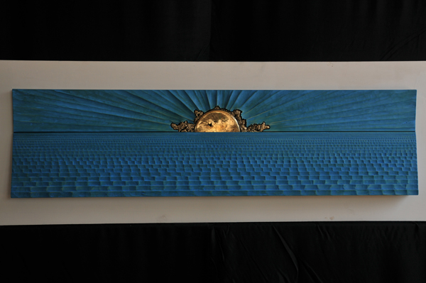 Tramonto, legno e bronzo, 2012, 222 x 76 cm